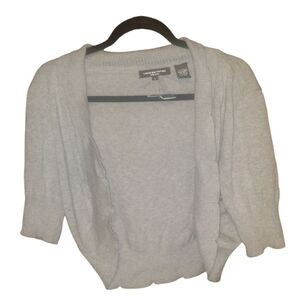 Linda Matthews Gray Cardigan Open Shrug Mini Sweater SZ L NWT